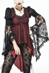 Black With Red Lace Trumpet Sleeves Womens Gothic Lolita Blouse